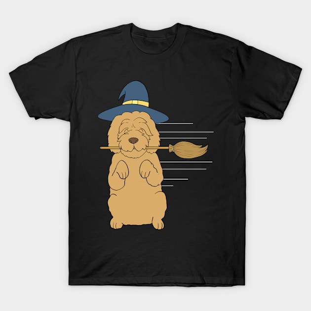 Funny Goldendoodle Witch Broomstick Halloween T-Shirt by blacklines